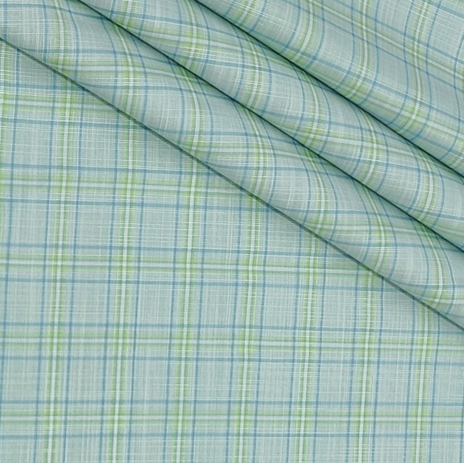Shirt Fabric Arvind Poly Cotton Wrinkle Free Check Colour Tea Green